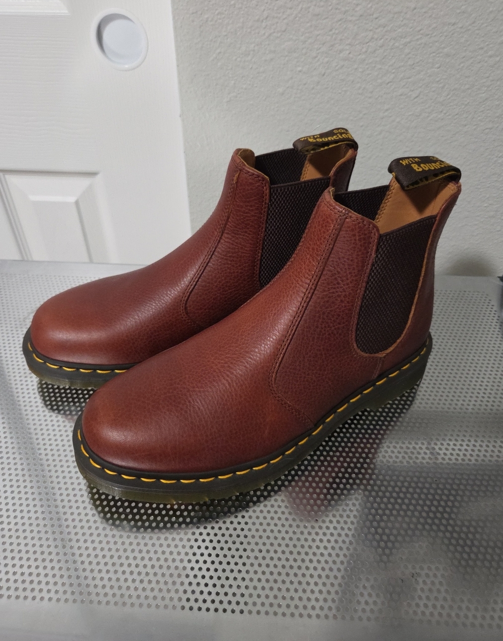 Dr. Martens Men’s Brown Chelsea Boots with Yellow Stitching